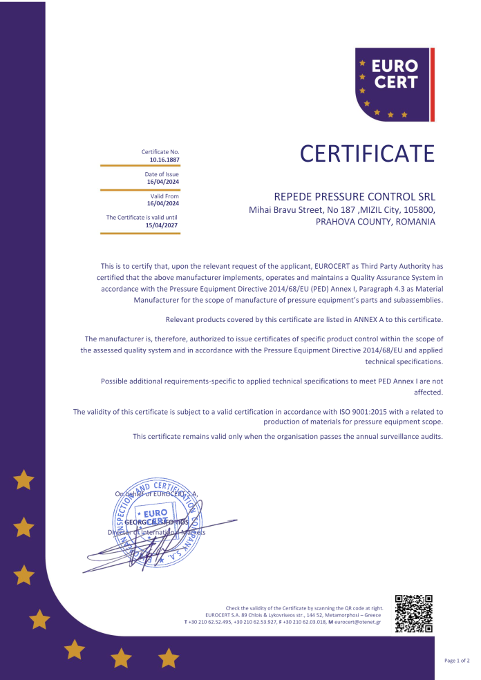 T.P.Ι. CERTIFICATE PED 4.3-1